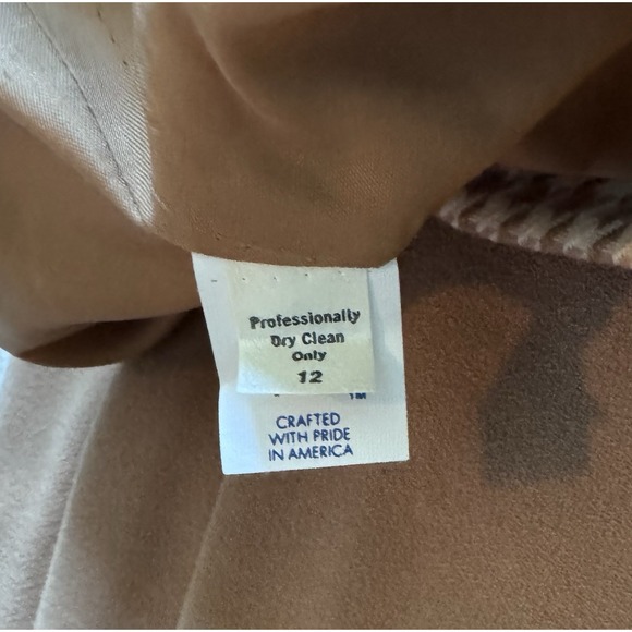 Tan Houndstooth Skirt Suit Women 12 2 Pc Peter Pan Collar William Pearson - Picture 8 of 8